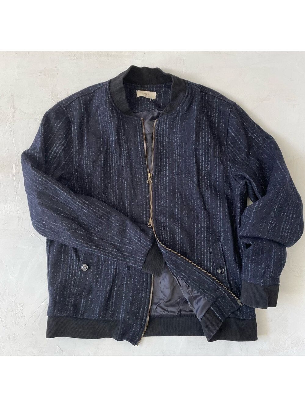 RYE51 Mens Small Zip Up Bomber Jacket Wool Blend Navy Size M